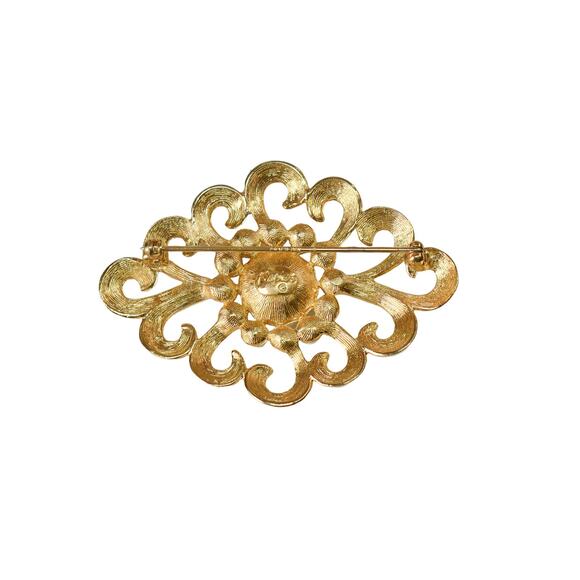 1990s Napier Diamond Shape Gold Plate Swirls White Rhinestone Collar Pin Brooch - Picture 2 of 3